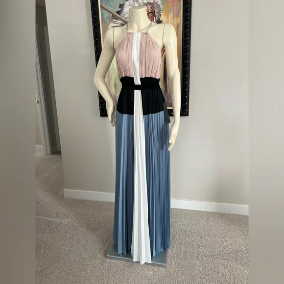 NWT BCBGMaxAzria “CONSTANTINE” Pink & Blue Pleated Maxi Dress – Size XXS - Picture 6 of 17